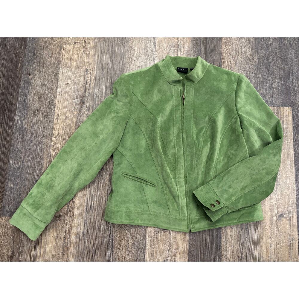 Tribal Sage Green Faux Suede Mock Neck Zip Up Jacket Size 12 7108O-295